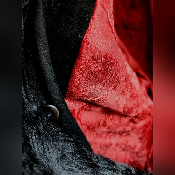 DOUBLE D RANCH Black Suede Embroidery Mongolian Lamb Fur Collar Cuffs Jacket NWT - Picture 8 of 16